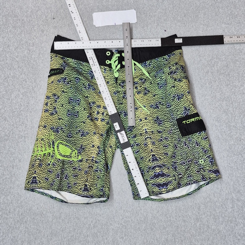 Tormenter Men Shorts 34 Green Geometric Board Shorts Logo 10" Inseam
